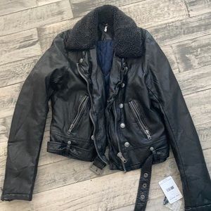 Free People distressed leather biker jacket M